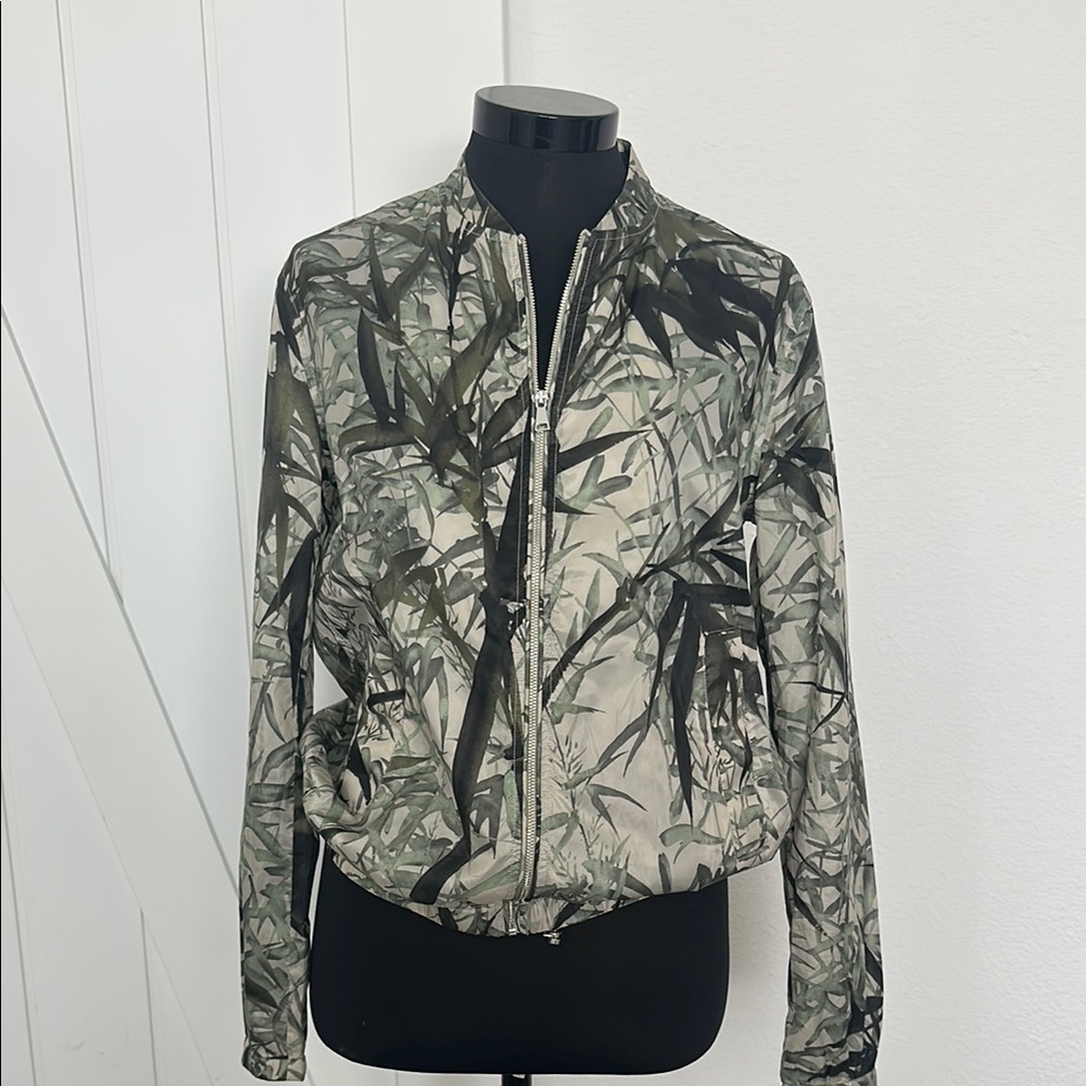 Massimo Dutti Green and Black Bomber Jacket with Camouflage Pattern